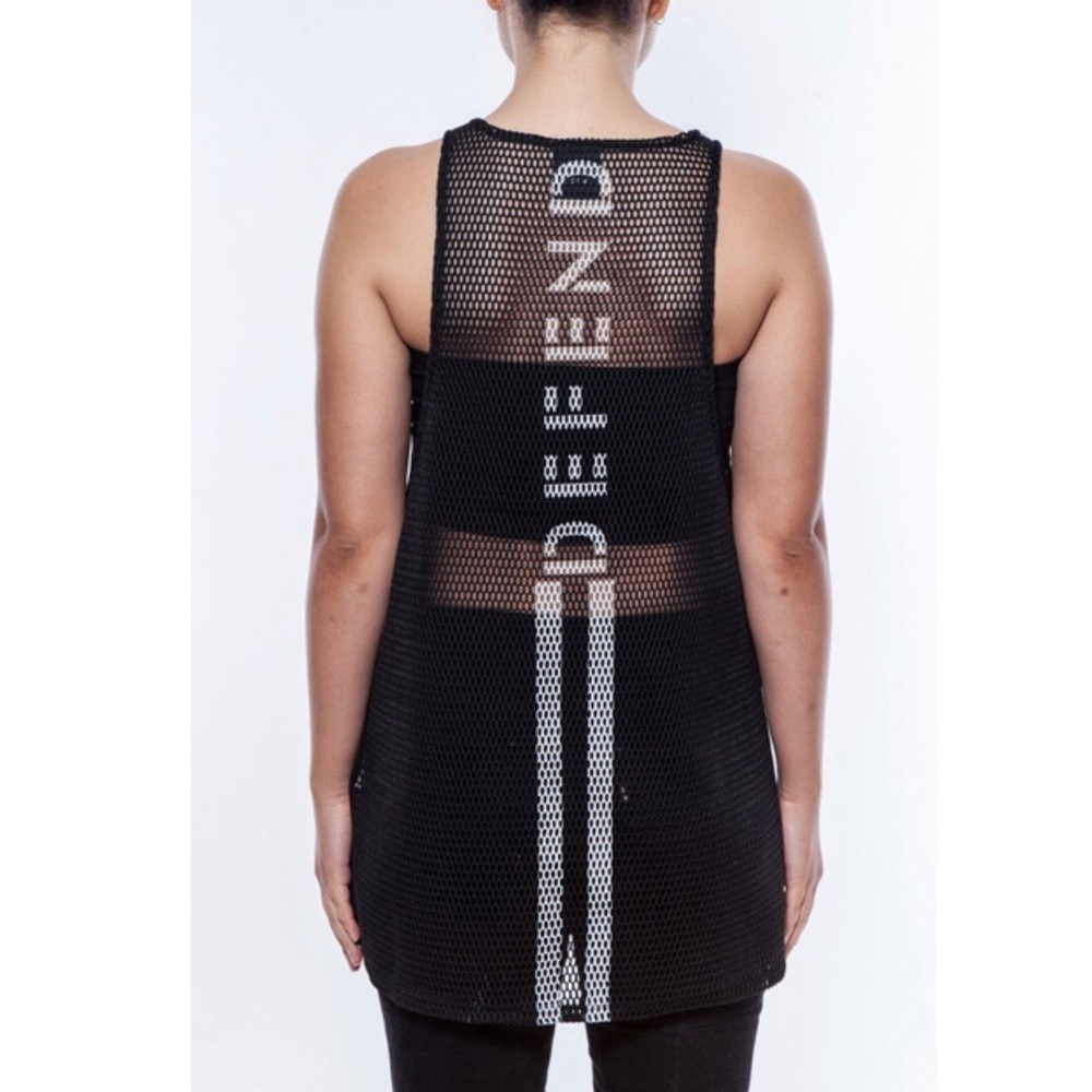 ong black tank top solid front fishnet back S